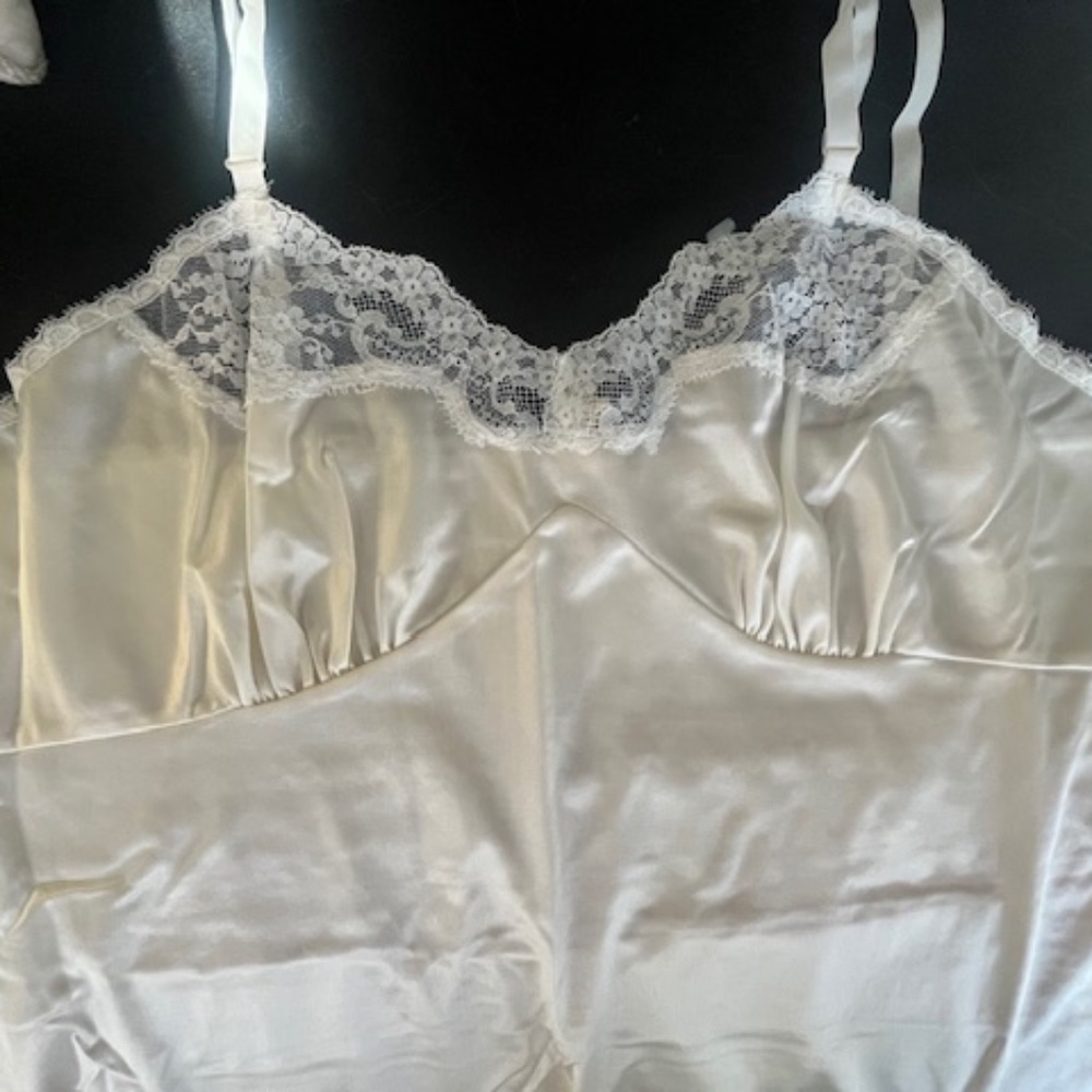 Vtg JCPenney Ivory Calf-Length Slip Sz L/XL Retro 50's Pin-Up Rockabilly - Picture 3 of 11